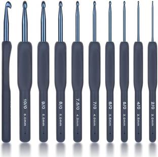 HASTHIP Crochet Hooks Set of 9Pcs Aluminum Crochet Hooks 2.0 mm-6mm TPR Rubbrized