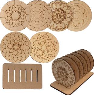Kraftella DIY Premarked MDF Coaster Set Mandala Art for Art and Craft for Kids