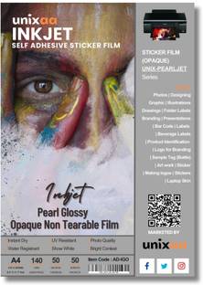 UNIXAA A4 Inkjet Vinyl Self Adhesive Sticker Paper 50 Micron/ 140GSM (50 Vinyl Sheet)