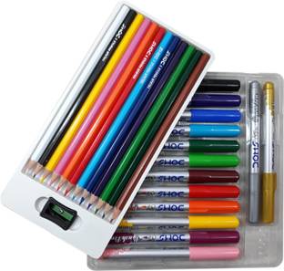 DOMS Majestic Basket Super Soft Brush Pens Colour Alongwith 12 Brilliant Colours Pencils Set
