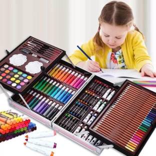 JR Enterprises 145 Pcs Professional Deluxe Art Set, Drawing Kit with Colored Pencils, Markers