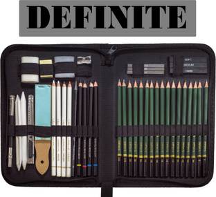 Definite Art Sketch/Drawing Set; Professional Sketching Tool Kit with Black Zippered Case