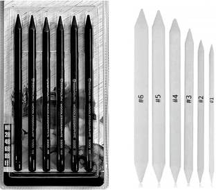 Brightlance Set of 6 Woodless Charcoal Drawing & Sketching Pencils with 6 Pieces Stumps
