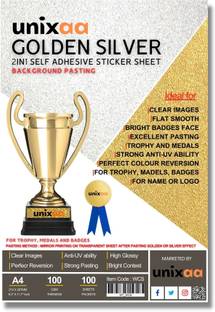 UNIXAA Golden & Silver Self Adhesive Sticker Sheet With Background Pasting (A4, 100)