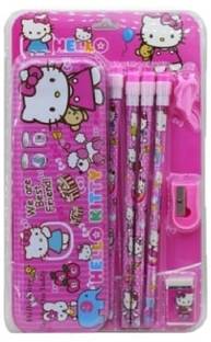 AuM Hello Kitty Pencil Box with Pencil Eraser, Sharpener and Pencil Gift Pack