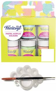 Fevicryl Multi Surface Pastel Acrylic Colours Kit 6 Shades X 15Ml With Tray Brush