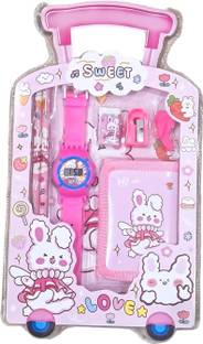 Toxen Stationery Gift Set for Kids Watch, Sharpener, Eraser 2 Pencils, Pouch 7 in 1