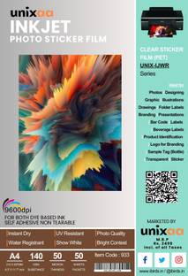 UNIXAA A4 Self Adhesive Non Tearable Transparent 140 GSM Photo Sticker Film (50 Sheet)