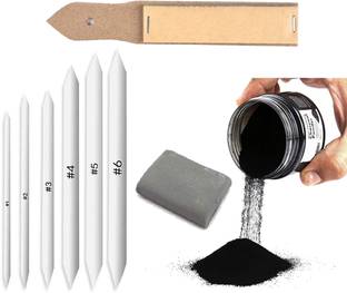 mixale White Paper Stumps With Kneaded Eraser & Charcoal powder or Sand Paper