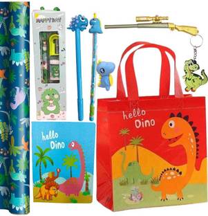 AMANVANI Dino Stationery Set for Kids Stationery Kit for Kids Return Gift 10 Items