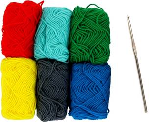 Clezaro 6 pcs Mix Colors Wool Ball with 1Pcs Stainless Steel Crochet Hooks (Kurusiya)