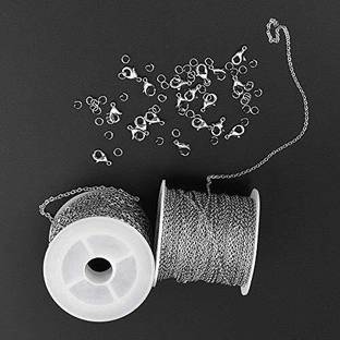 Shree ArtnCraft Jewellery DIY kits- Silver Link chain 3mtr, Lobster claw 10pcs & Jump ring 25pcs