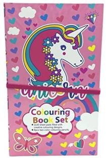 AMB Unicorn Theme Coloring Book with 8 Color Pencils, 60 Pages Art and Craft Drawing
