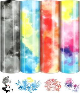 Qalam Kaari 4pc Tie Dye Iron On Vinyl Tie-Dye HTV Heat Transfer Vinyl Rainbow Color paper