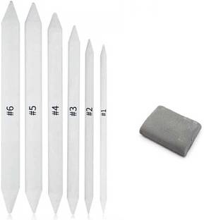lico White Paper Stump/Art Blender/Tortillons with Kneadable Eraser for Graphite & Charcoal Pencils (Set of 6 Stumps & 1 Kneadable Eraser)