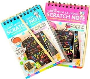 MOREL SCRATCH NOTE DIARY (2 BOOKS - 10 PAGES EACH BOOK) 14.5 CM X 10 CM SCRATCH MAGIC DOODLE NOTE PAD FOR KIDS ARTS AND CRAFTS PERFECT TRAVEL ACTIVITY PACK 2