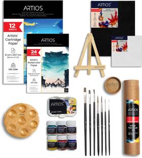 ARTIOS Painting Kit - 58 Pcs Set with PaintBrushes, Painting Papers & Board and Palette