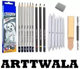 ARTTWALA DRAWING PENCIL SET,CHARCOALPENCIL,SANDPAPER,PAPER STUMPS COMBO ART SET