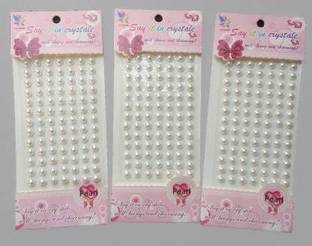 Kandle Set of 3 Sheets White Pearl 7 mm Diameter Crystal Bead Sticker Sheet