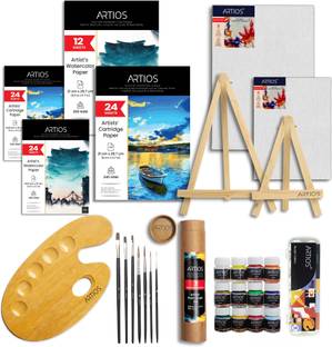 ARTIOS Painting Kit - 95 Pcs Set with Brushes, Painting Papers & Board, Easel & Palette