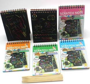Evissa Magic Colour Rainbow Scratch Paper Notebook 6pc