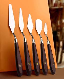 VeriXpress Set of 5 Painting Knives Polished Brown Handle for Color Mixing & Oil Paint