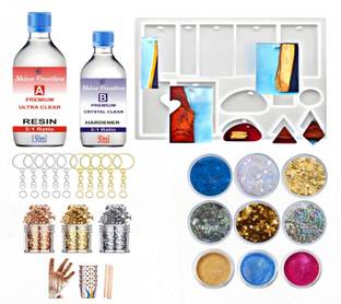Shiva Creation Premium Ultra Clear Resin(200ml) with Keychain Mould kit,Glitters,Mica Powder