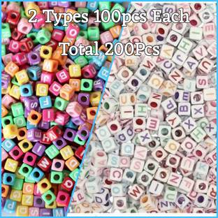 Shree ArtnCraft Acrylic 6mm Square Alphabet Beads 2 Types 100pcs each