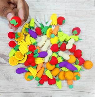 TITIRANGI Best Rakhi Special Gift for Sister 6 Set Eraser for Kids Fancy Fruit & Vegetable Non-Toxic Eraser