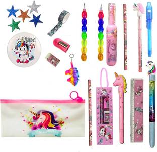 Urban Festivities Unicorn Stationery Set for Girls Sling Popit Bag Pen Pencil (Set of 22)