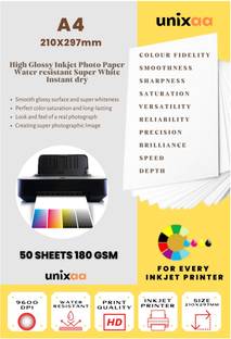 यूनिक्सा 180 GSM High Glossy Inkjet Photo Paper A4 (210X297 MM) (50 Paper Sheet White)