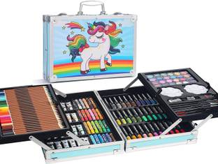 KTrading 145 Pcs Deluxe Art Supplies Kit in Portable Case Painting & Drawing Set for Kids