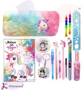 KHILONEWALA 15Pcs Cotton Unicorn Stationery Set For Girls, Return Gifts For Birthday Parties