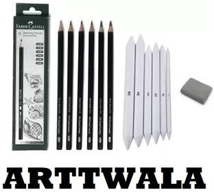 ARTTWALA FABER CASTELL DRAWING PENCIL SET WITH PAPER STUMPS & KNEADABLE ERASER COMBO
