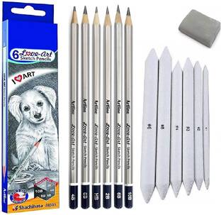 SKYGOLD 6 White Stump Paper / Kneadable Eraser/6 Sktech Pencils SET FOR PROFESSIONAL ARTISTS