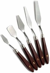 Qatalitic Painting Knives of Various Sizes Shapes Stainless Steel Scraper Spatula Polished Brown Handle for Artist Canvas Oil Paint Color Mixing