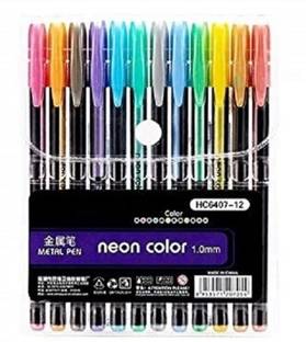 Bhive 12 Pcs Metallic Color Gel Pen Set, Neon Pens Set Good Gift For Coloring Kids
