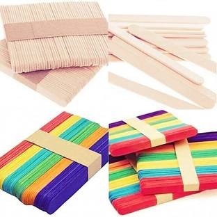 Eclet 200 Sticks(100 Colored and 100 Plain) Sticks Natural Wooden ice Cream Sticks
