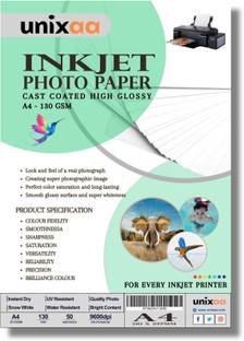 UNIXAA 130 GSM High Glossy Inkjet Photo Paper A4 Size (50 Paper Sheet)