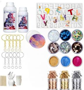 शिवा क्रिएशन Diy Alphabet Keychain Kit With Free Round Mould &3:1 CrystalClear Resin 200gm