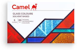 Camel Solvent Based Glass Colours 5 Shades with glass medium and liner