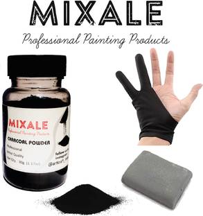 mixale Extra Dark Charcoal Powder with sketching Glove Or Kneadable Eraser