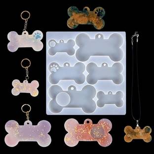 RakaEnterprises RAKA- Dog Bone Mold with Keyrings Resin, 4 PCS Dog Bone, 10 PCS Keychain Set