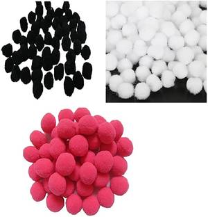MOREL BLACK WHITE MERUN POM POM BALL 20 MM FOR JEWELRY & TORAN MAKING ART TOTAL-150
