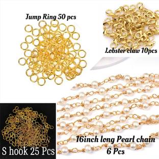 Shree ArtnCraft 6Pcs 16inch long Pearl Chain 10Pcs Lobster Claps 50Pcs Jump Ring & S Hook 25Pcs