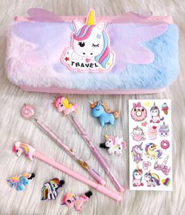 AMANVANI Unicorn Fur Pouch with Stationery, Unicorn School Stationery Set