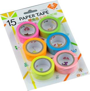 KAMAL Set of 6 Attractive Neon Color Adhesive Paper Tapes for Decorative Purposes like Art and Craft, DIY (5m x 15mm)