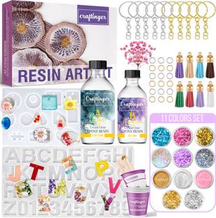 Craftinger Resin Art Keychain Alphabet Making kit With Tassels 200 Gm Resin Moulds & More
