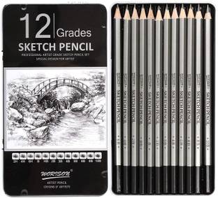 sabahz Professional Drawing Sketching Pencil Set - 12 Pieces In Metal Box