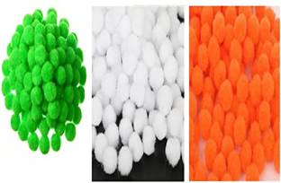 MOREL GREEN WHITE & ORANGE POM BALL 20 MM JEWELRY & TORAN MAKING CRAFT TOTAL-150